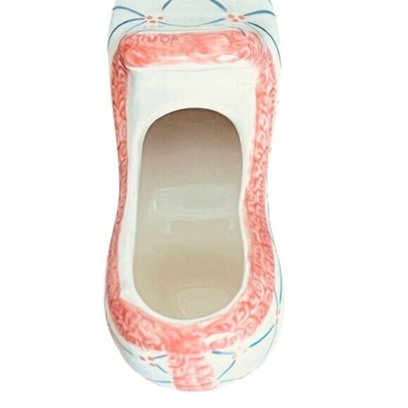 Vintage Hand-Painted Antique Ceramic Shoe & Vase With Pink & Blue Detail Design - Picture 6 of 8